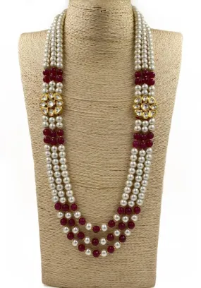 Designer Multi Layered Long Beaded Pearls Kundan Mala For Men And Women