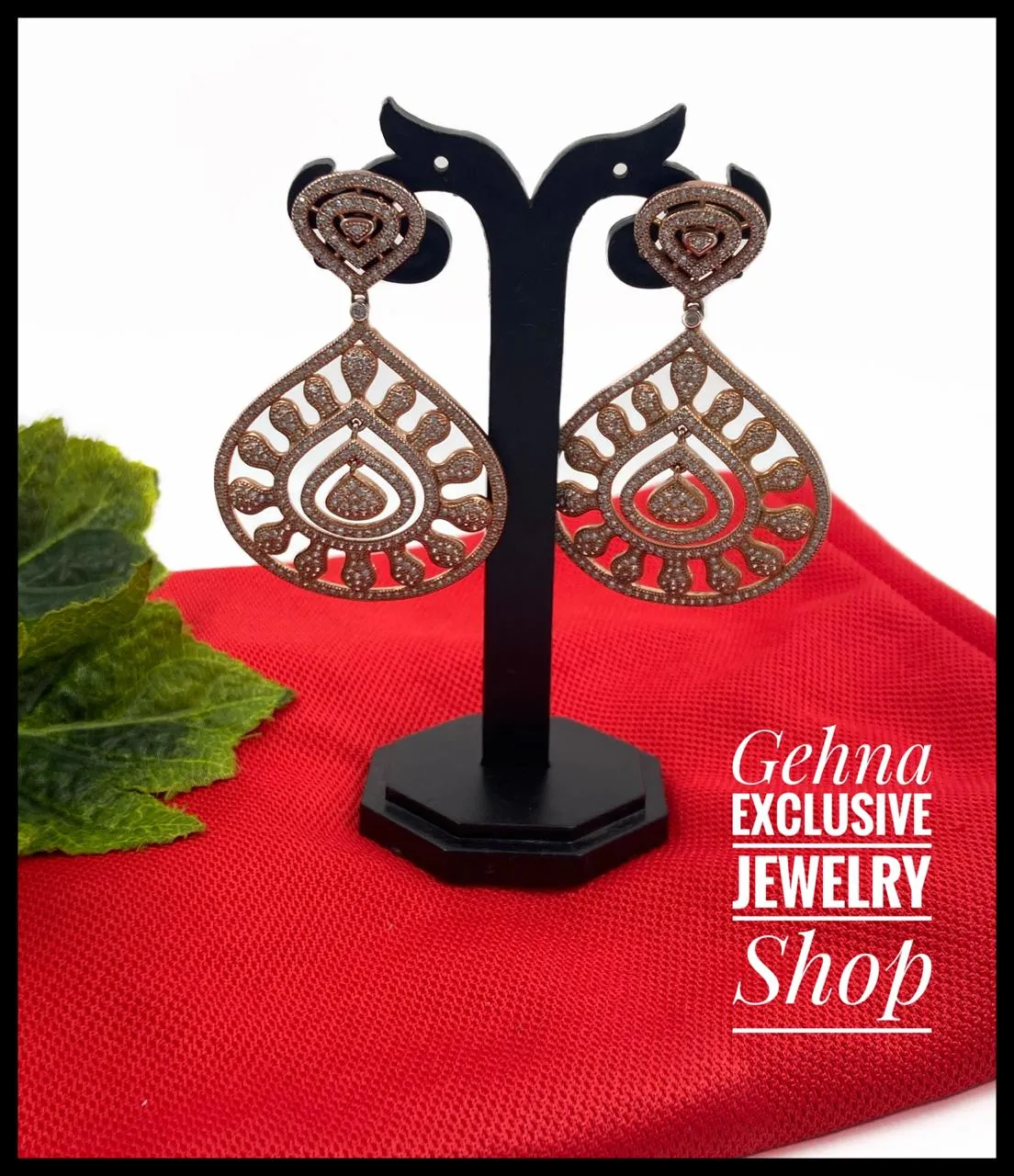 Designer Rose Gold Polish Zircon Earrings For Woman By Gehna Shop