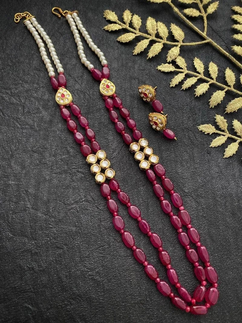 Designer Ruby Pink Jade Beads Necklace With kundan For Ladies By Gehna Shop