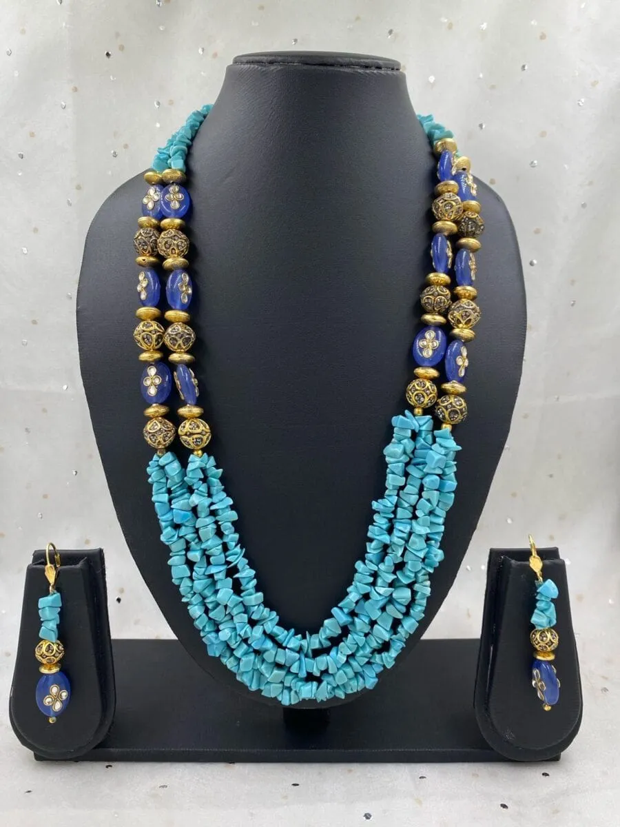 Designer Semi Precious Turquoise Uncut Beads Necklace By Gehna Shop