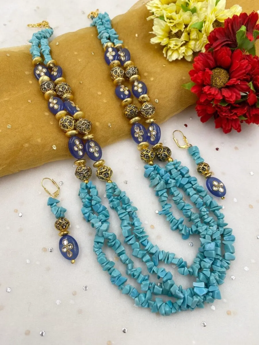 Designer Semi Precious Turquoise Uncut Beads Necklace By Gehna Shop