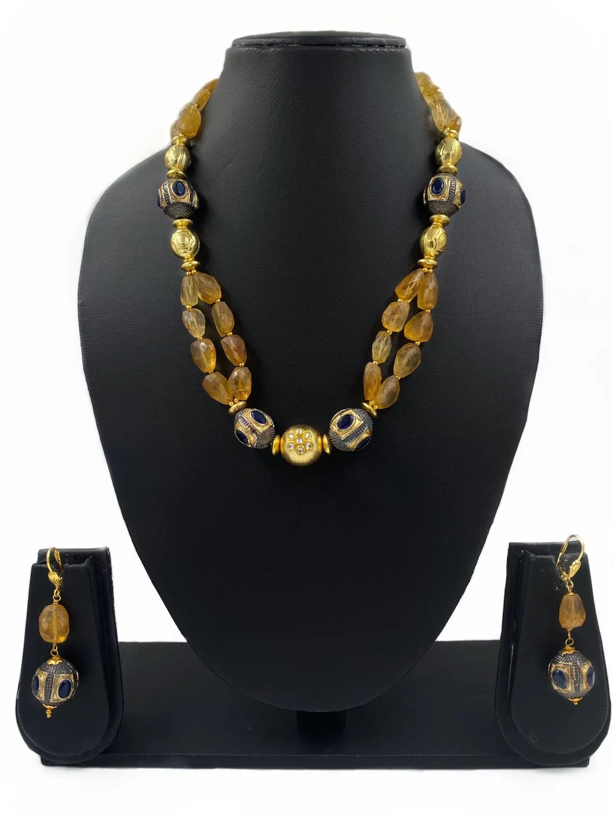 Designer Semi Precious Yellow Citrine Layered Beads Necklace For Women By Gehna Shop