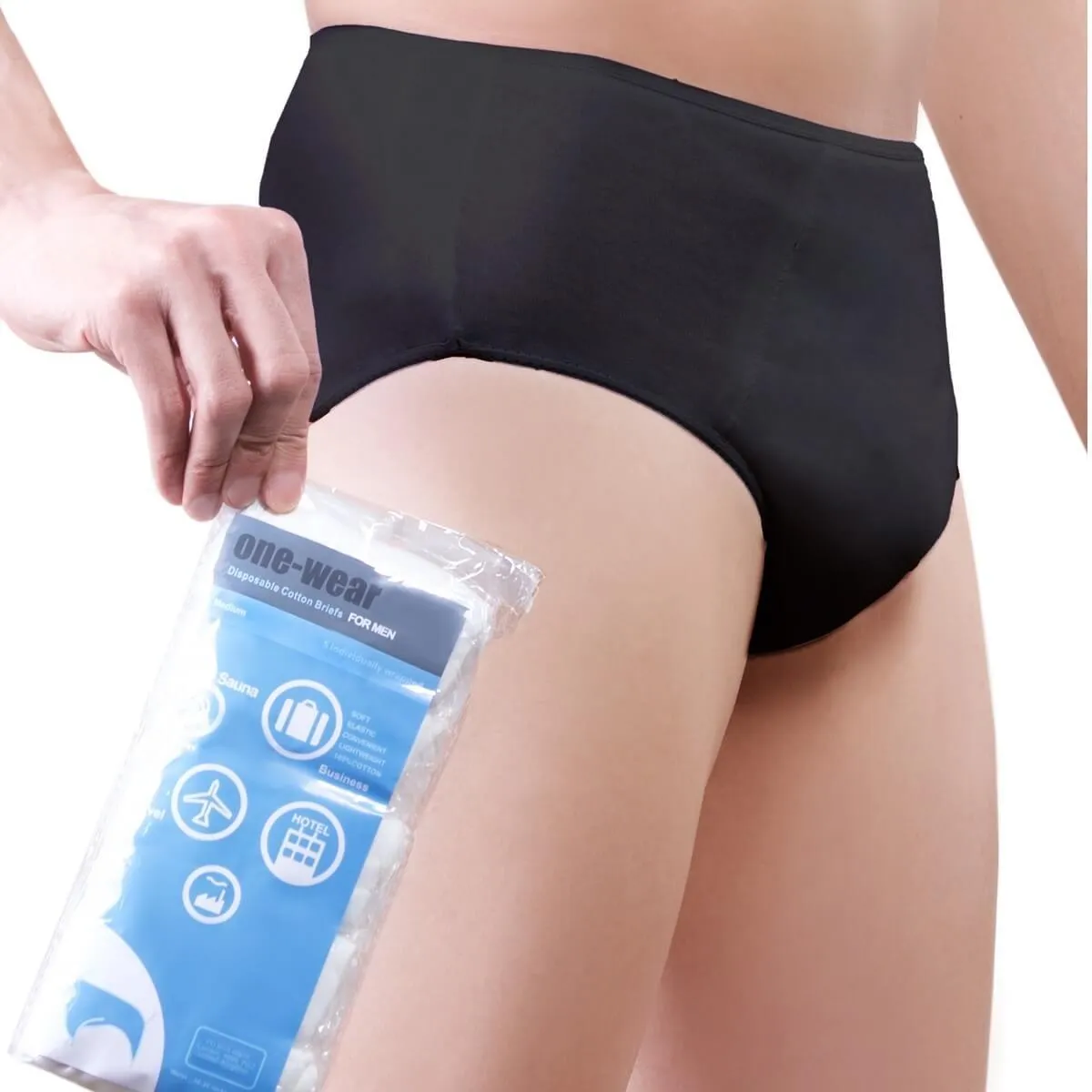 Disposable black cotton underwear for men. Hospital Travel briefs 5pcs