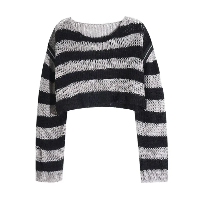 'Dust to Dust' Black and Grey Grunge Striped Sweater