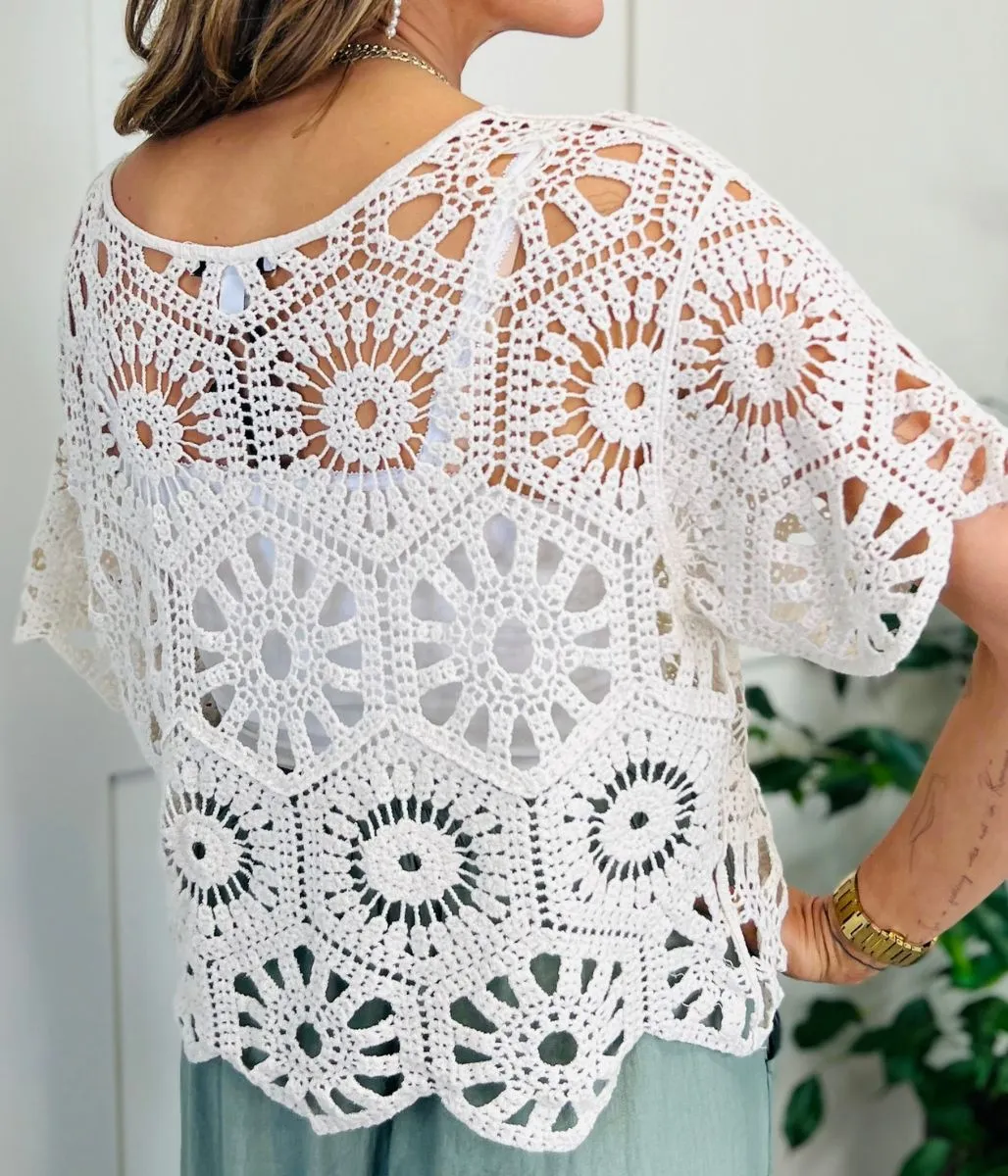 Ecru Crochet Lace Top