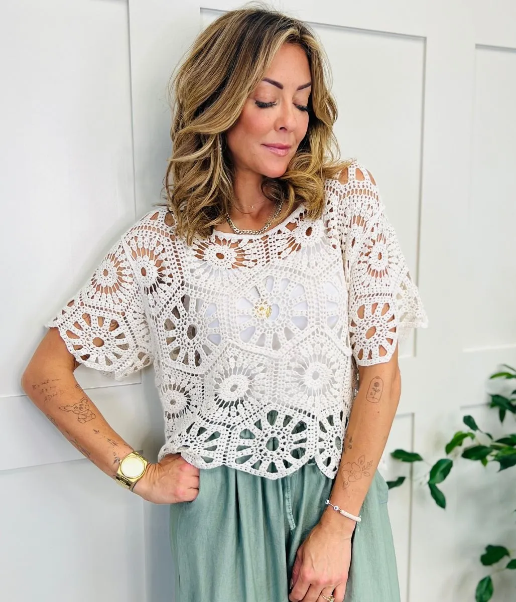 Ecru Crochet Lace Top