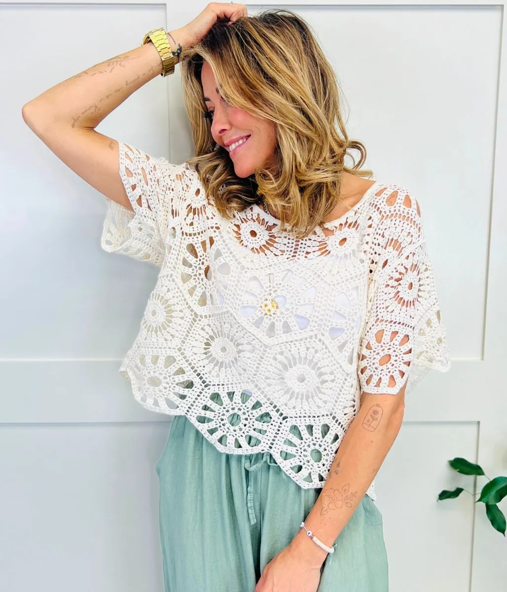 Ecru Crochet Lace Top