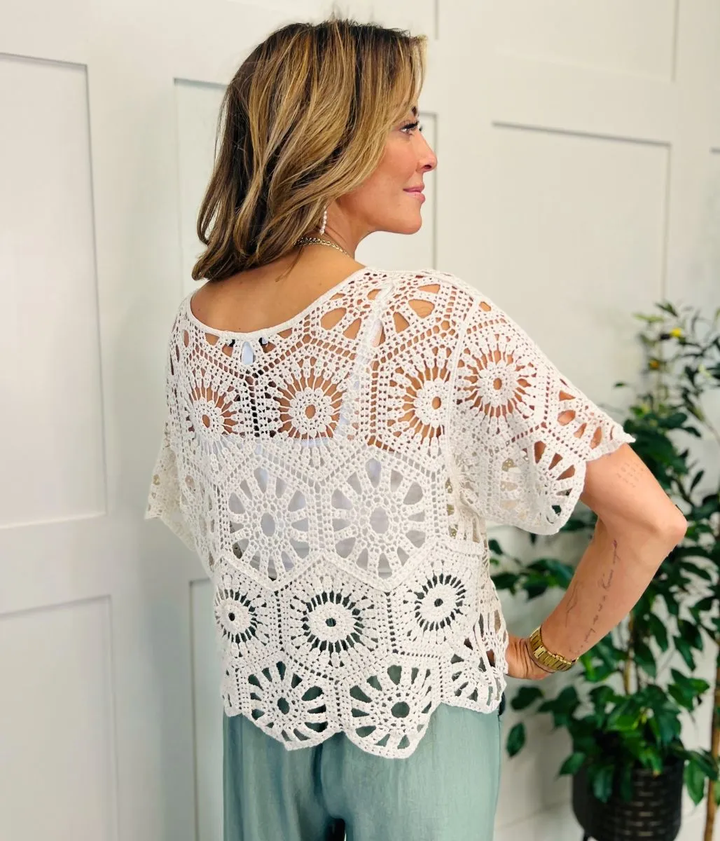 Ecru Crochet Lace Top