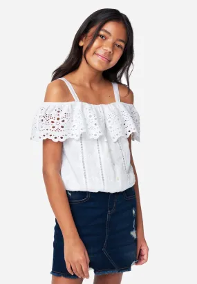 Eyelet Ruffle Button-Up Tank