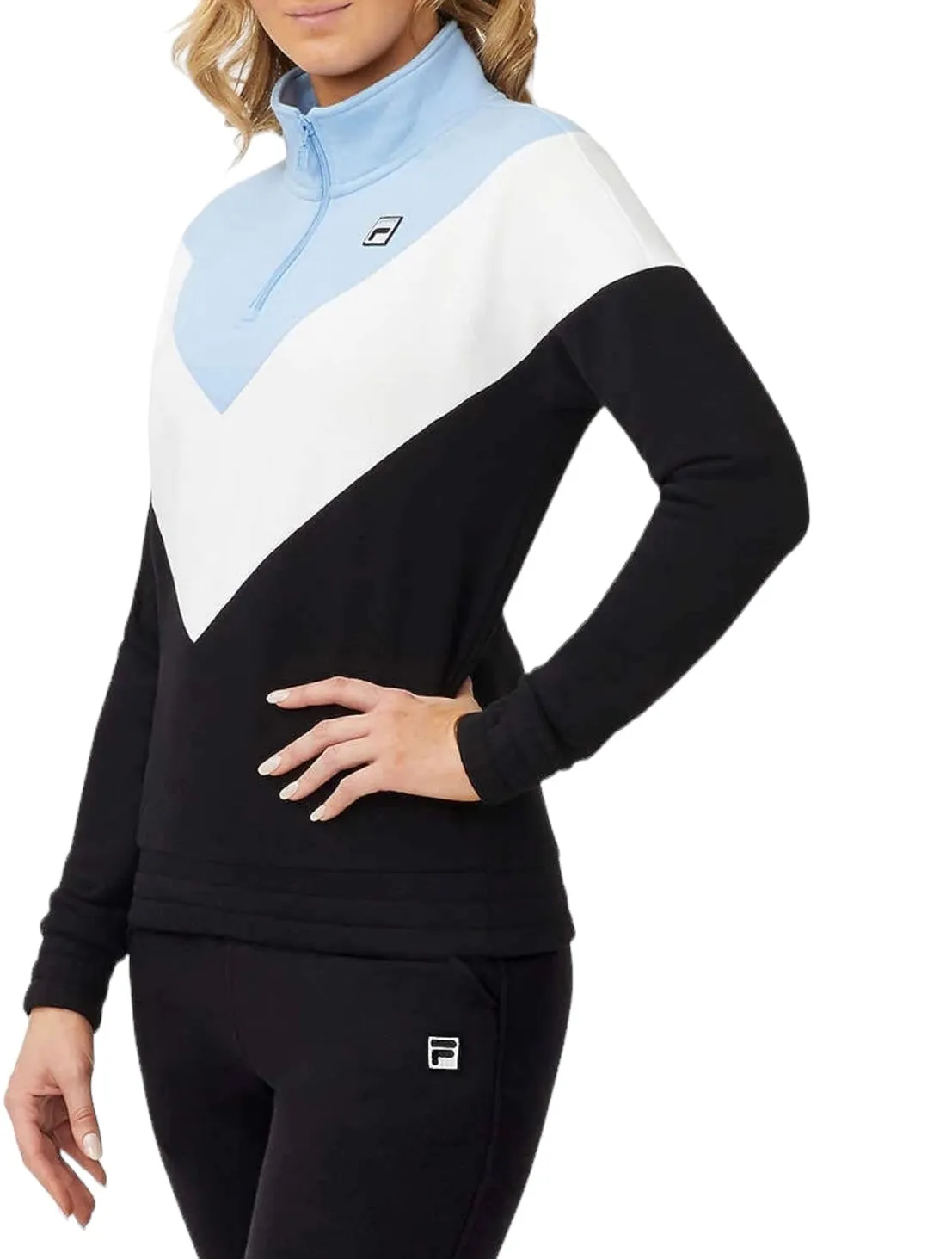 Fila Women's Ekanta 1/4 Zip: Black, Pale Blue, White XXL