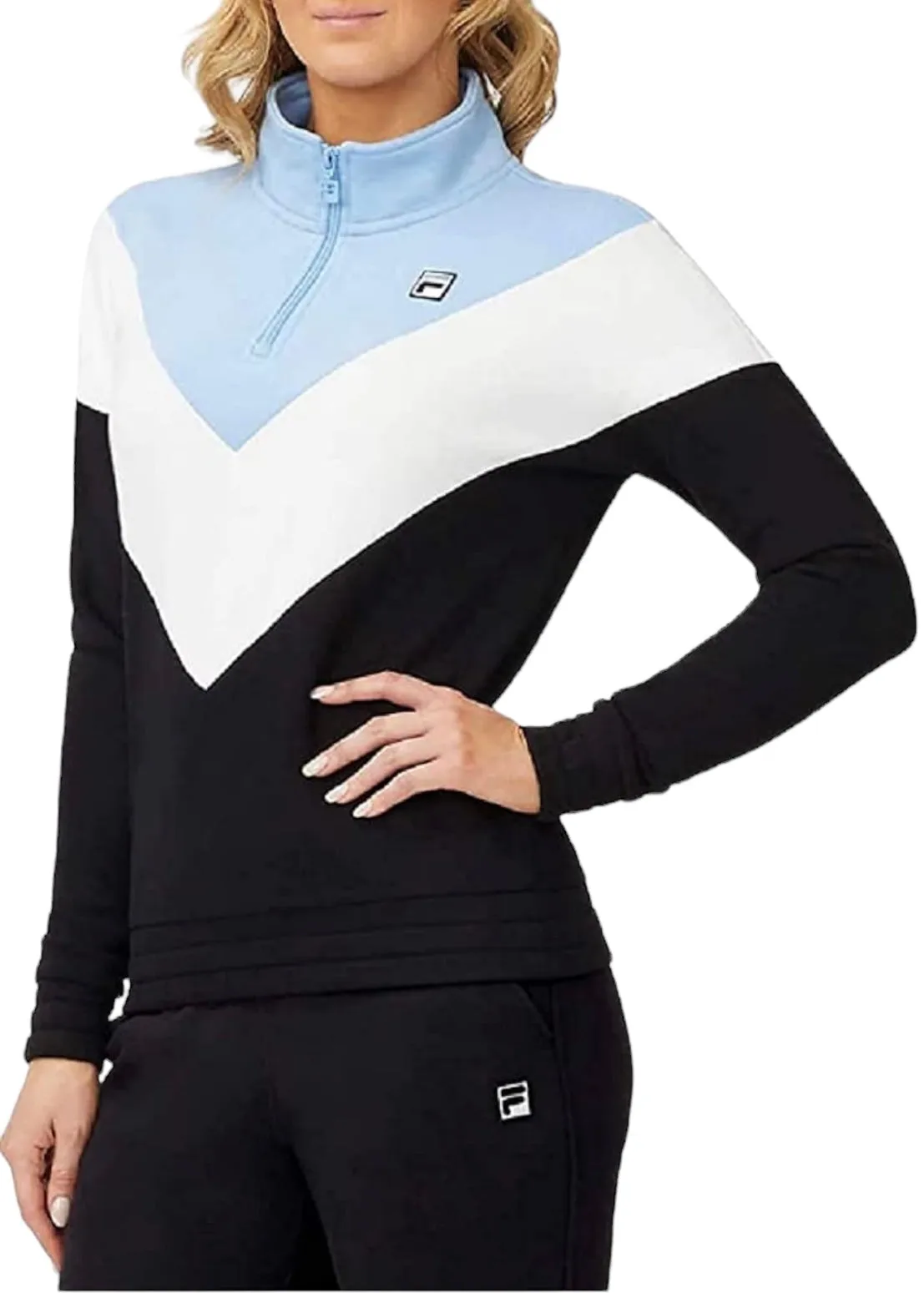 Fila Women's Ekanta 1/4 Zip: Black, Pale Blue, White XXL