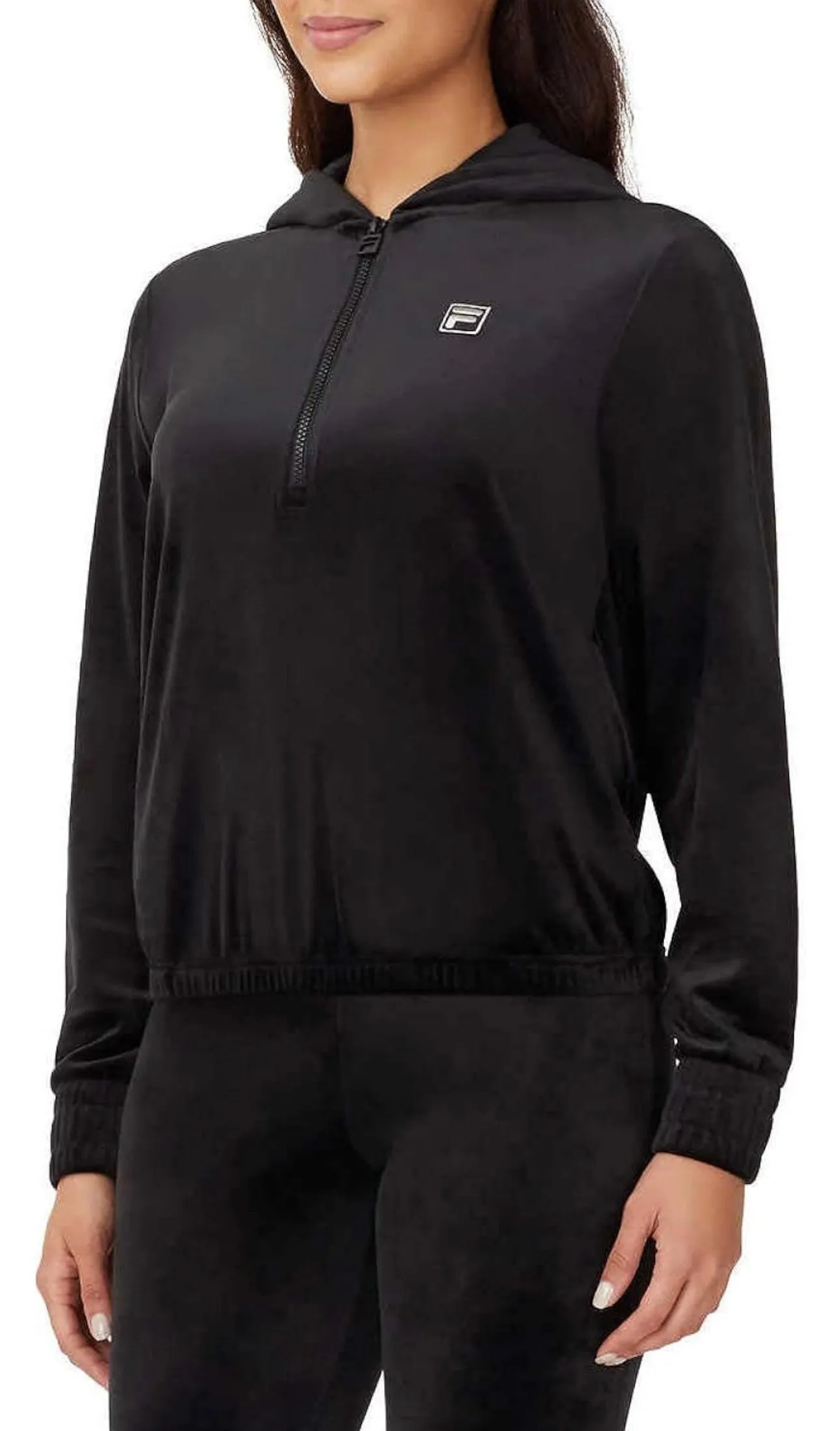 Fila Womens Velour Quarter Zip Hoodie Black XL