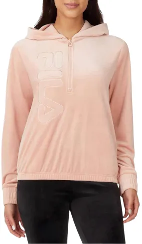 Fila Womens Velour Quarter Zip Hoodie Misty Rose XL