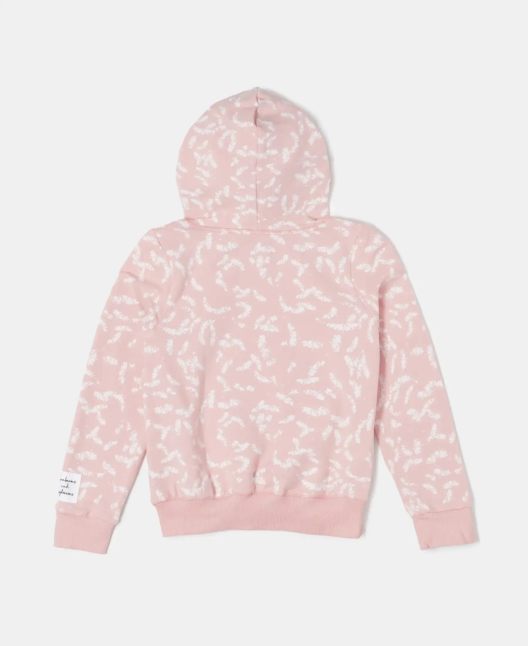 Girl's Super Combed Cotton Elastane Stretch French Terry Printed Hoodie Sweatshirt - Coral Cloud AOP