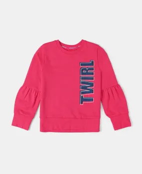 Girl's Super Combed Cotton French Terry Graphic Printed Sweatshirt - Ruby