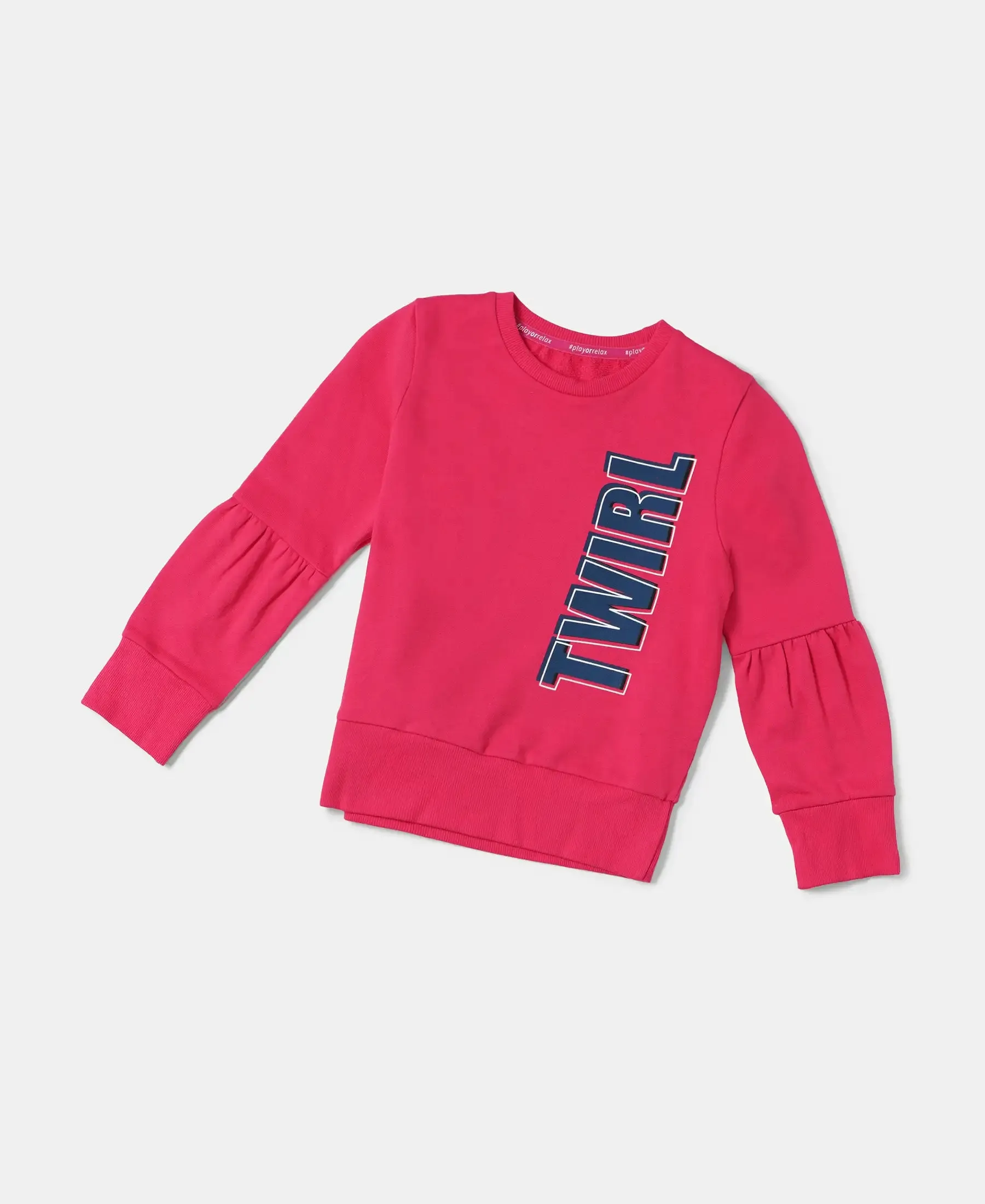 Girl's Super Combed Cotton French Terry Graphic Printed Sweatshirt - Ruby