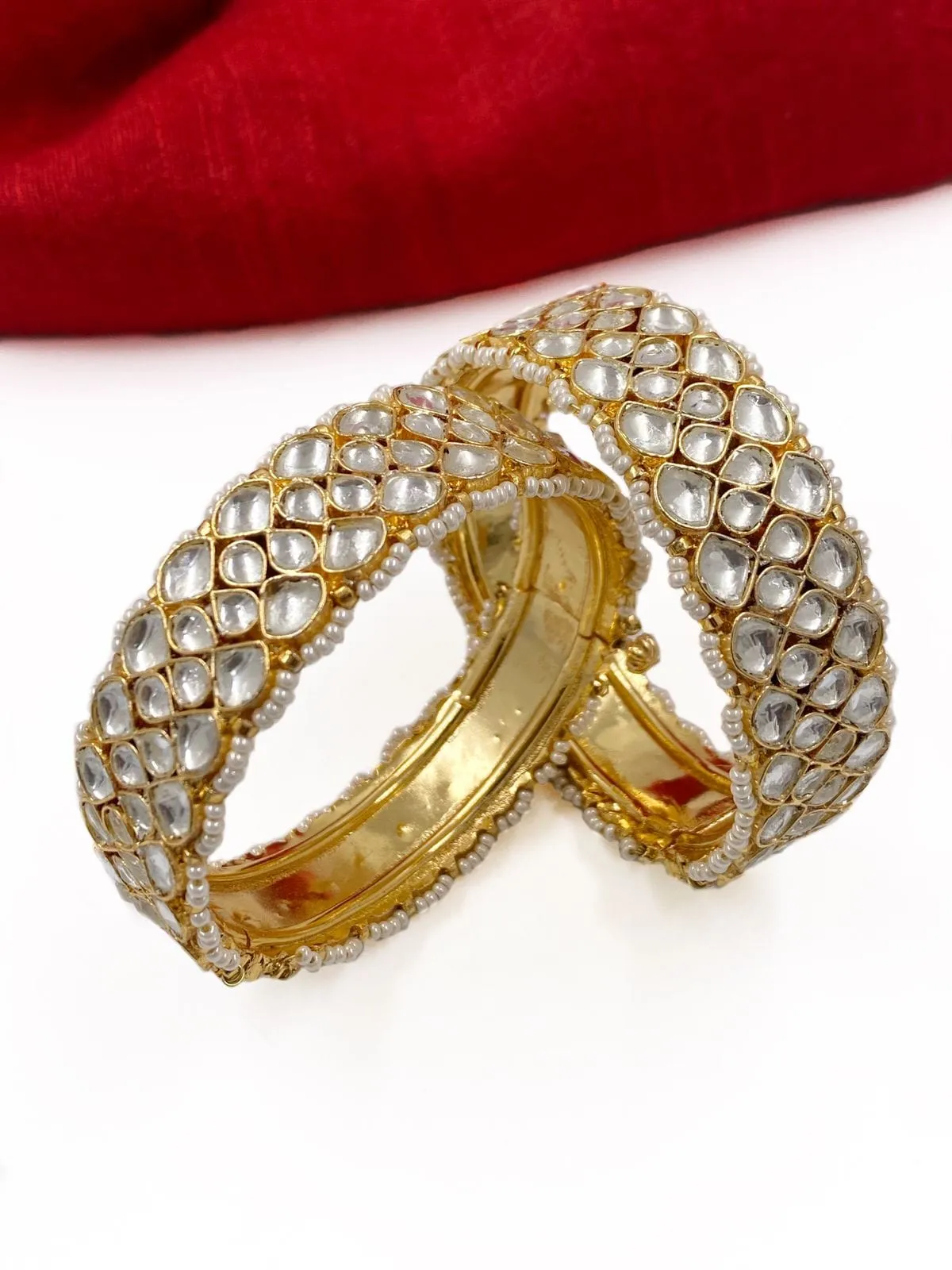 Gold Plated Jadau Kundan Bangles Handcrafted For Women By Gehna Shop