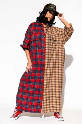 Grunge Goddess Flannel Dress/Duster in Red   Tan