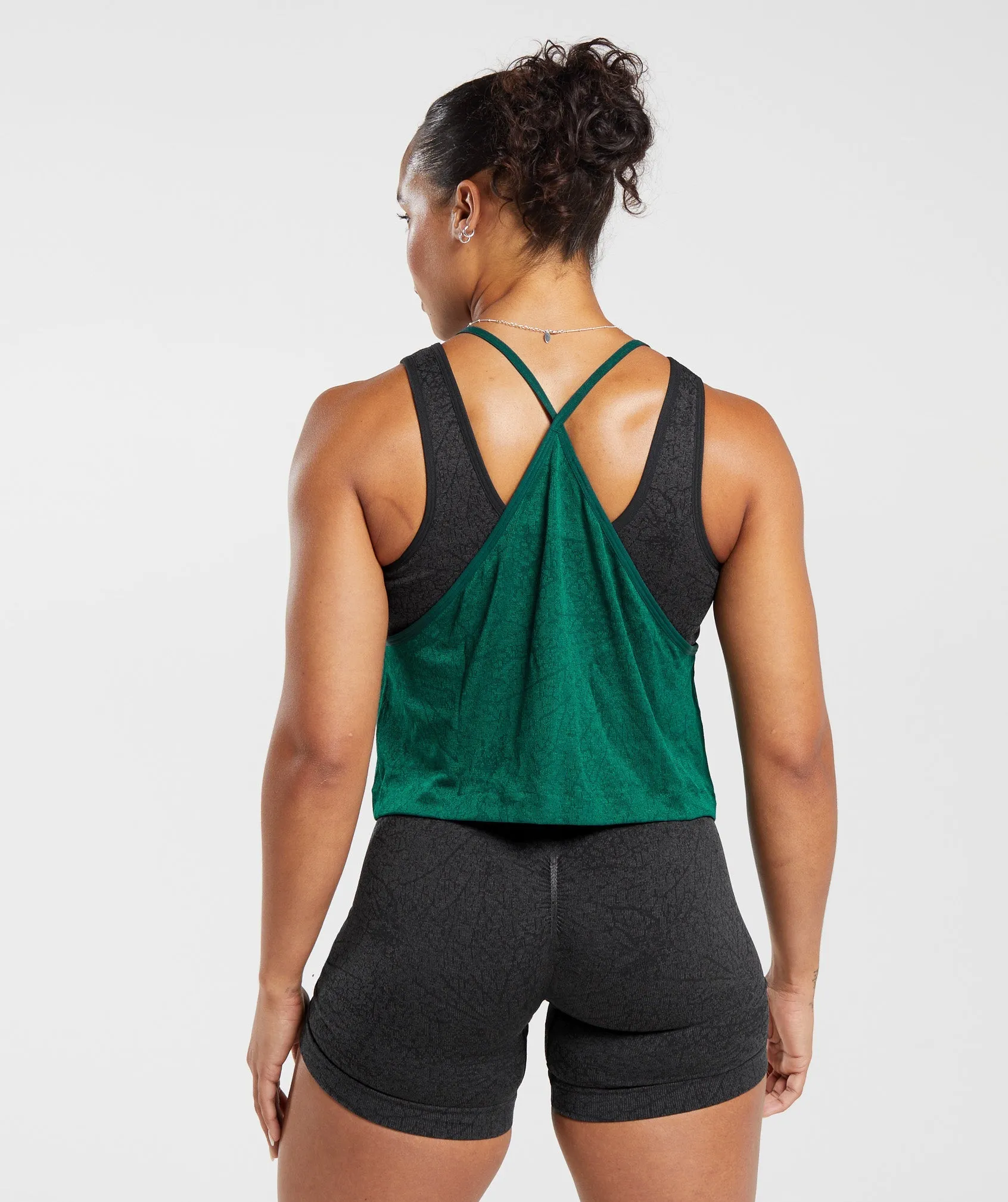 Gymshark Adapt Pattern Loose Midi Seamless Tank - Forest Green/Rich Green