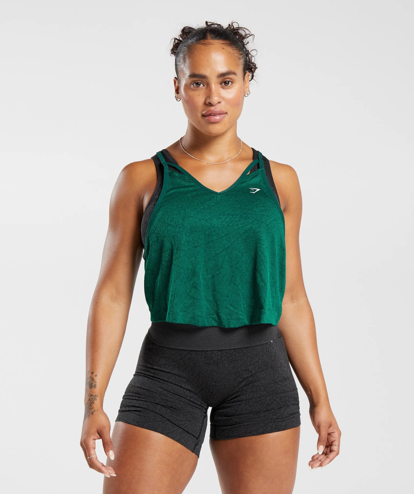 Gymshark Adapt Pattern Loose Midi Seamless Tank - Forest Green/Rich Green