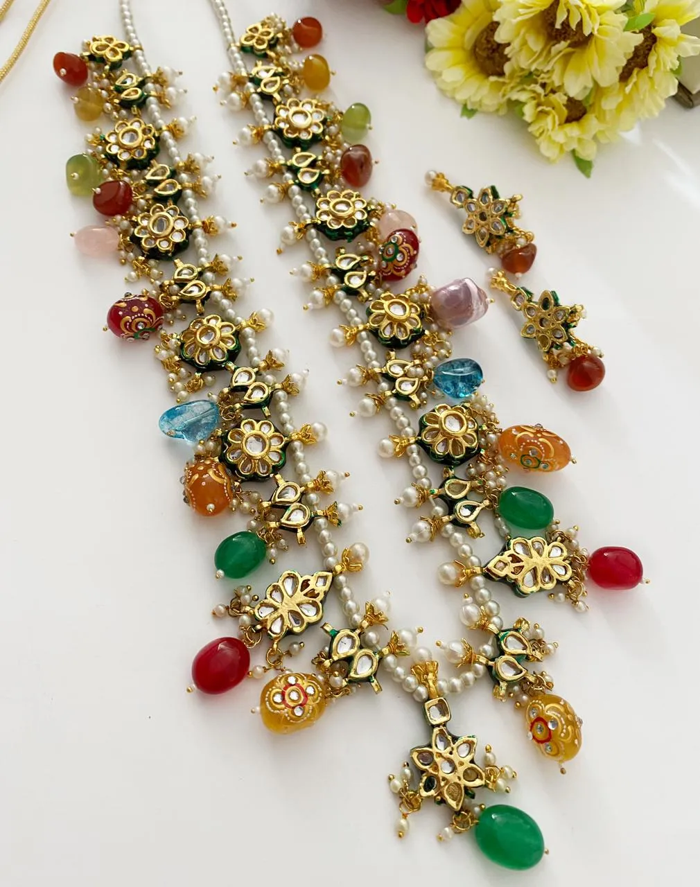 Handcrafted Gold Toned Long Kundan Necklace With Multi Color Stones By Gehna Shop