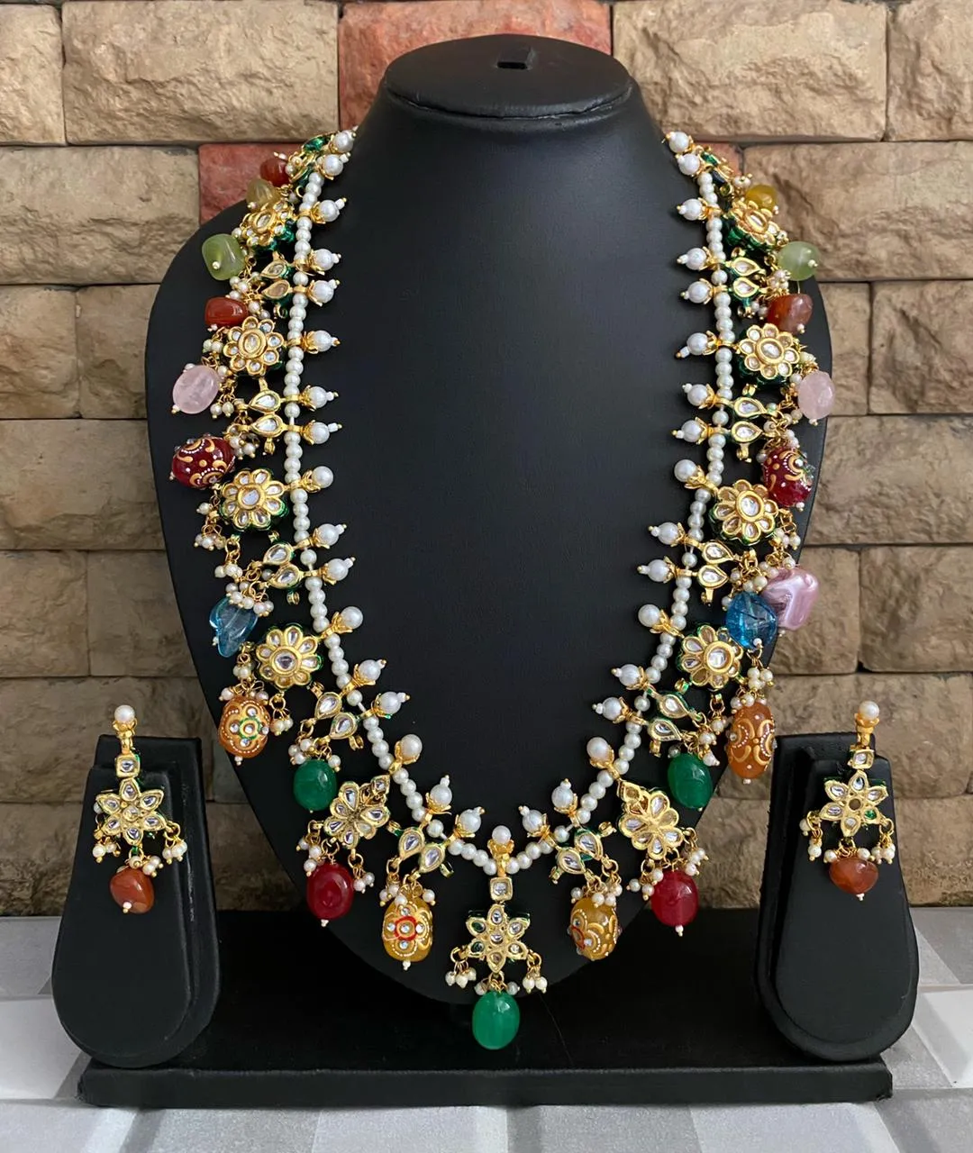 Handcrafted Gold Toned Long Kundan Necklace With Multi Color Stones By Gehna Shop