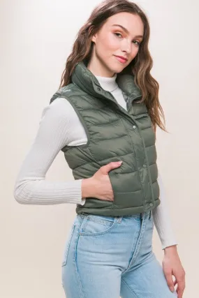 Helen High Neck Zip Up Puffer Vest with Storage Pouch