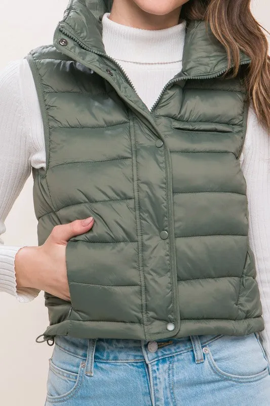 Helen High Neck Zip Up Puffer Vest with Storage Pouch