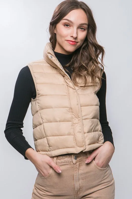 Helen High Neck Zip Up Puffer Vest with Storage Pouch