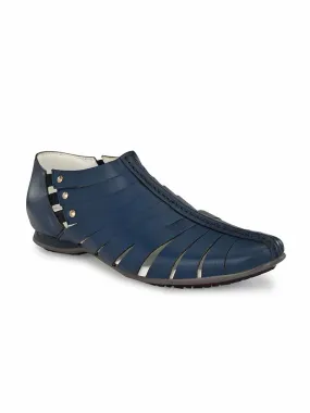 Hitz Men's Blue Leather Slip-On Shoes