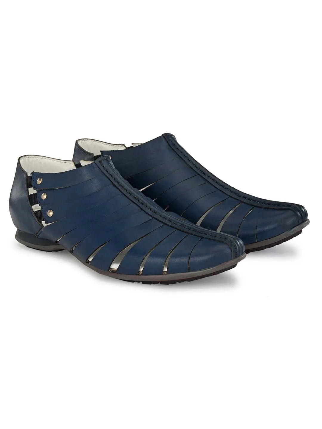 Hitz Men's Blue Leather Slip-On Shoes