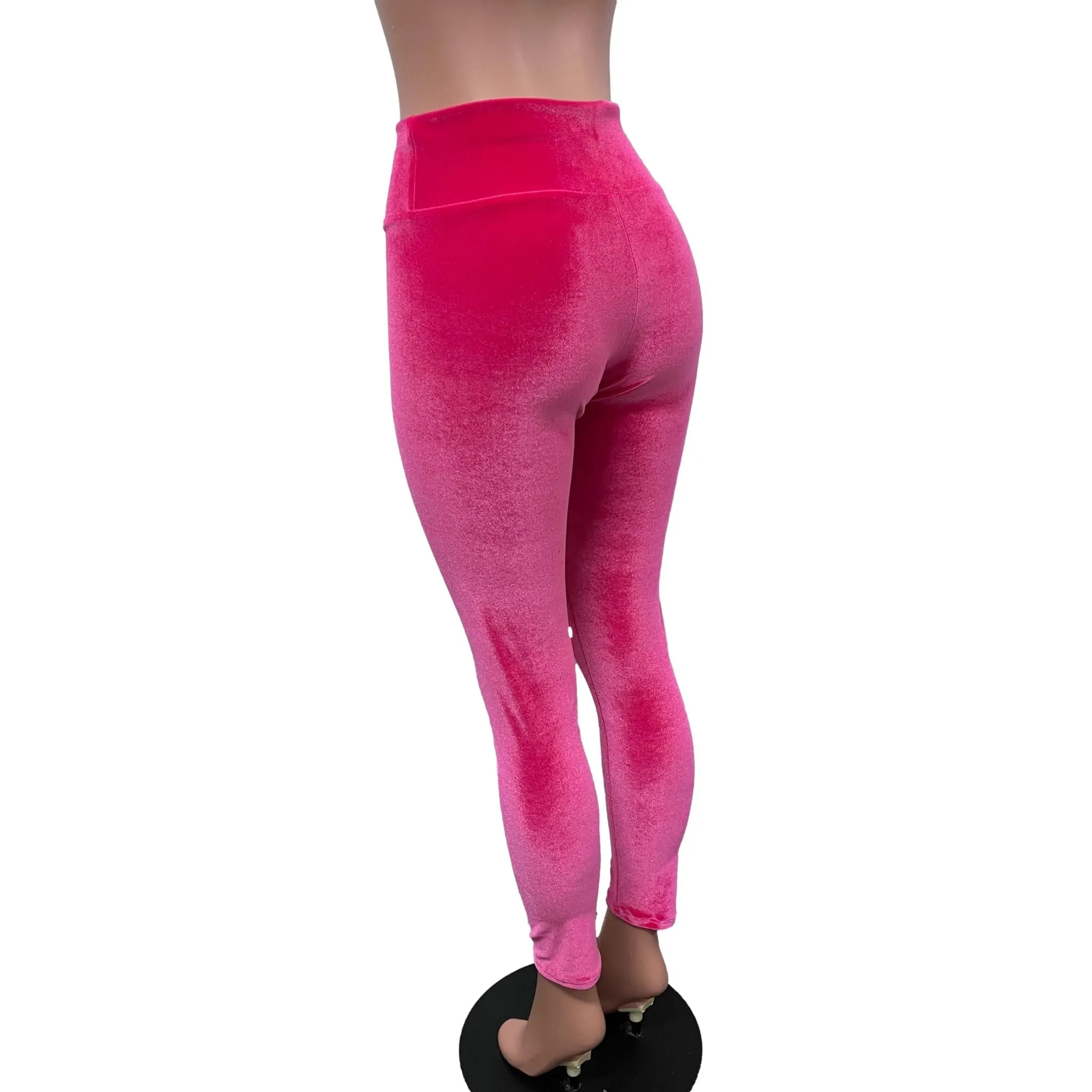 Hot Pink Velvet High Waisted Leggings Pants