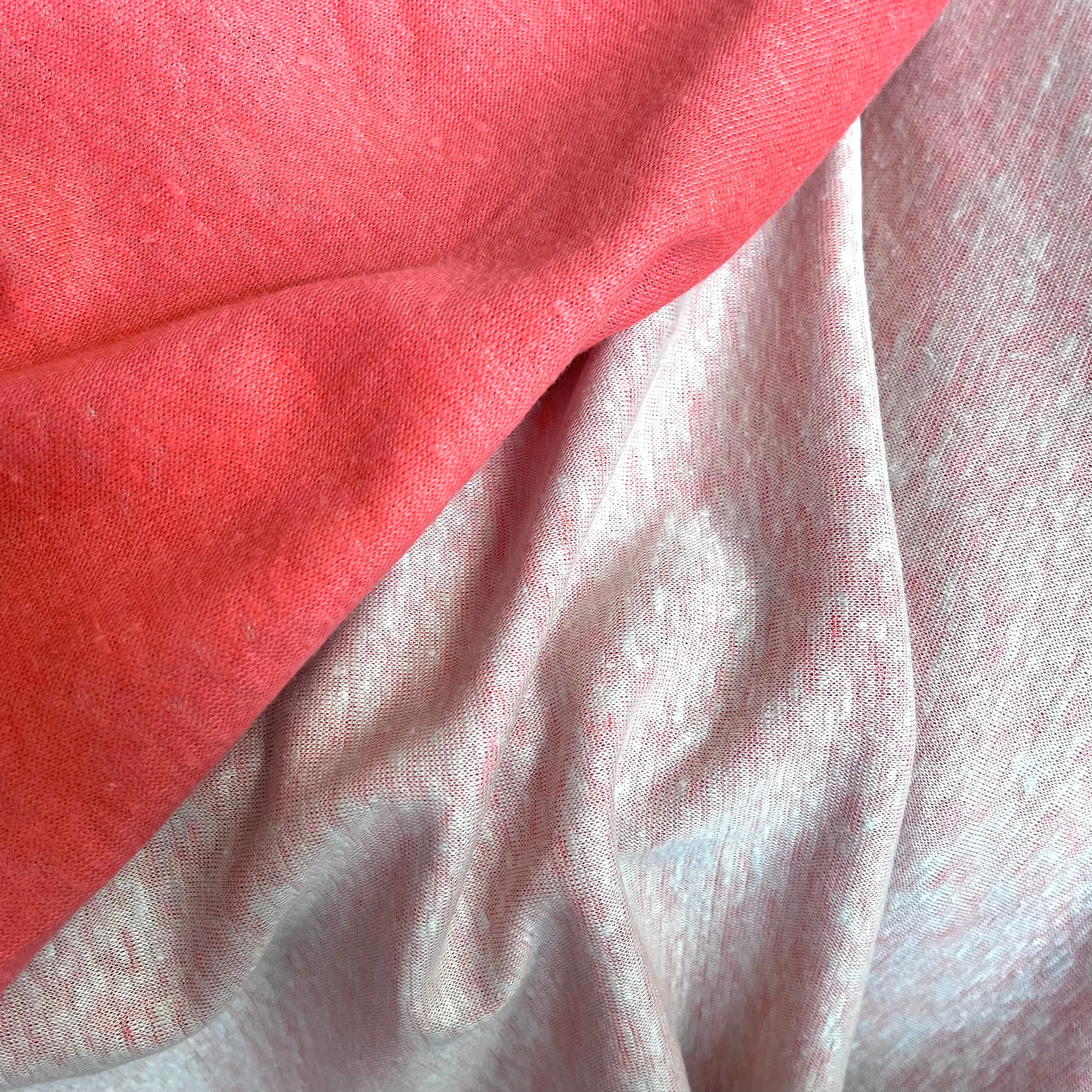 Italian Double Face Linen Jersey - Salmon Pink & Light Pink