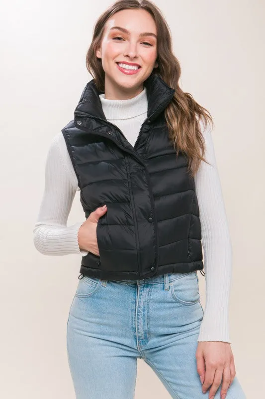 Kaelyn High Neck Zip Up Puffer Vest with Storage Pouch