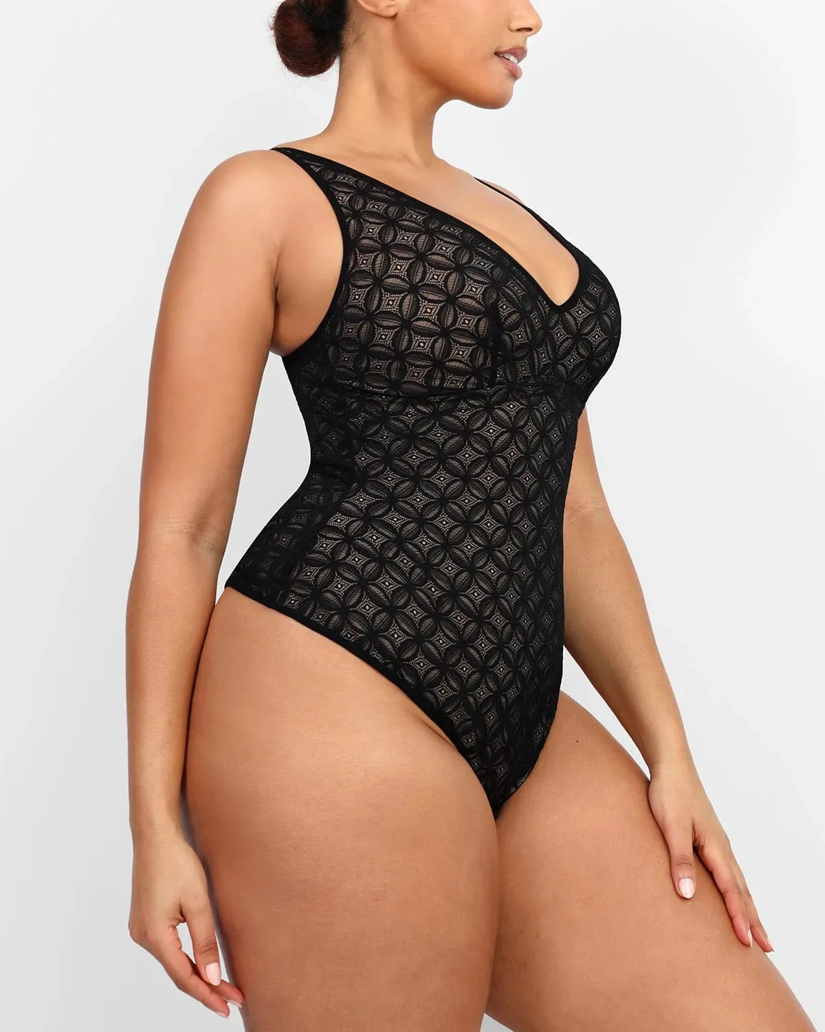 Lace Glamour Geometric Sculpting Bodysuit