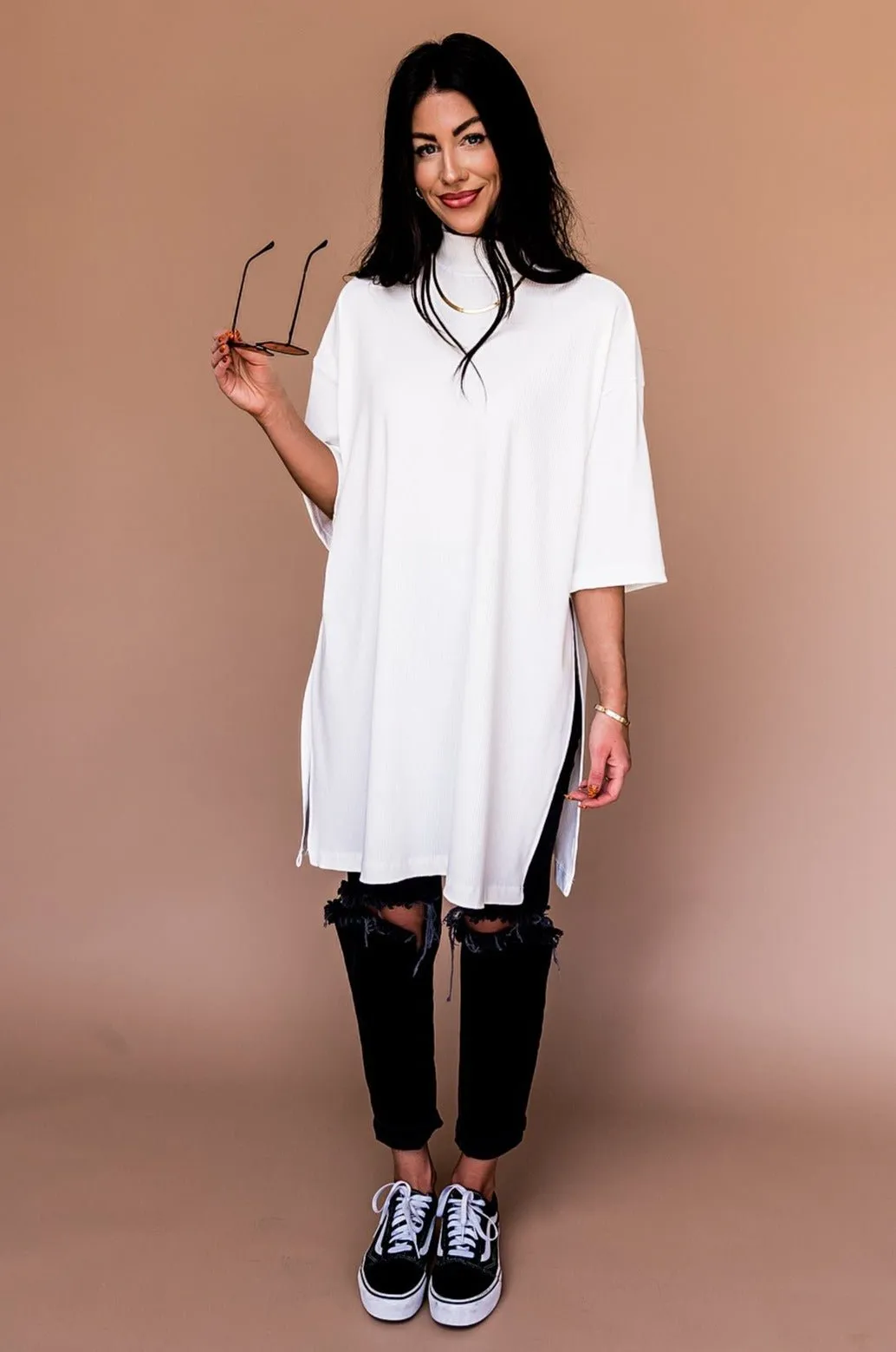 Lala Icon Mock Neck Top in White