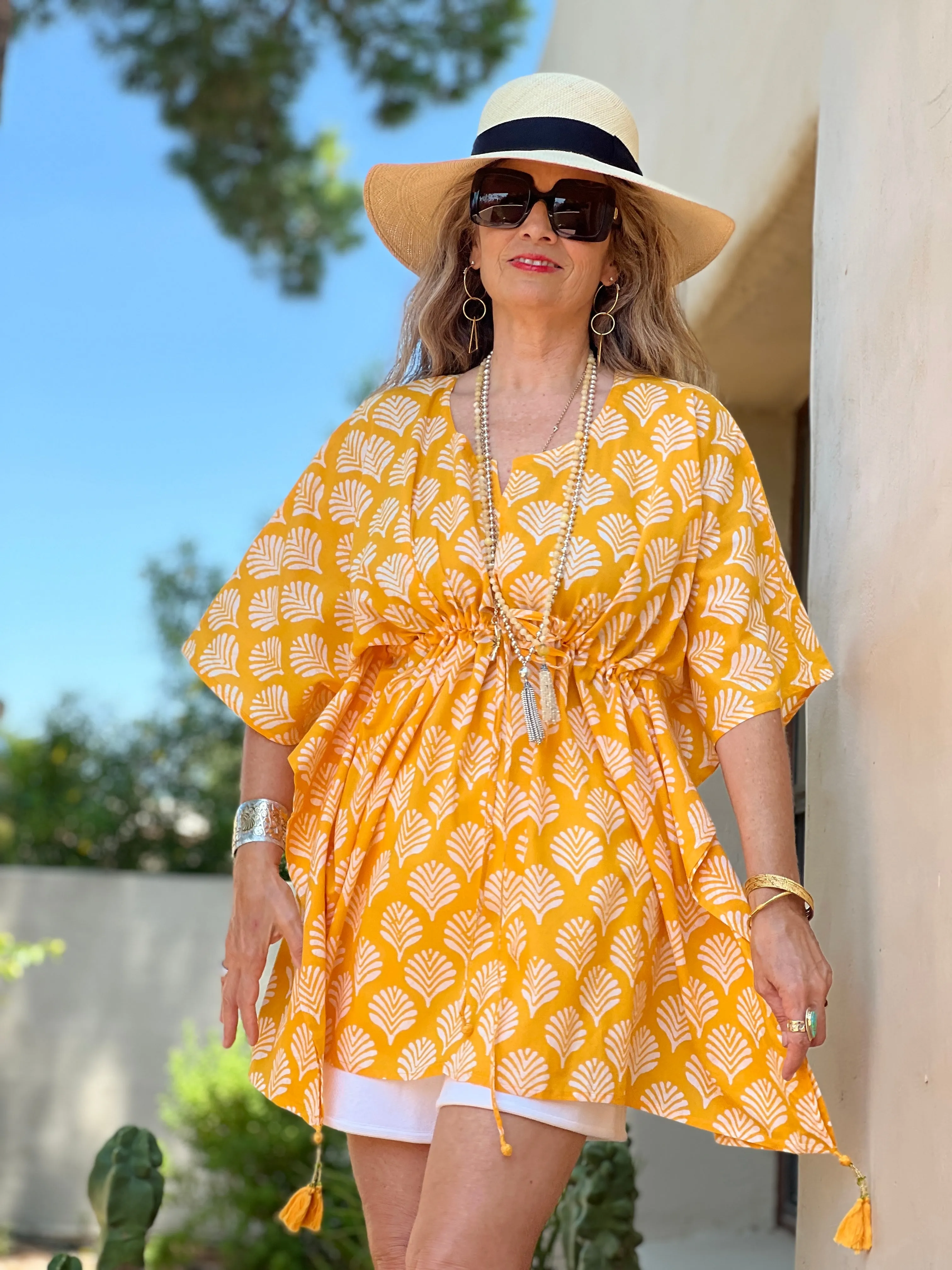 Limoncello Yellow Cotton Short Kaftan