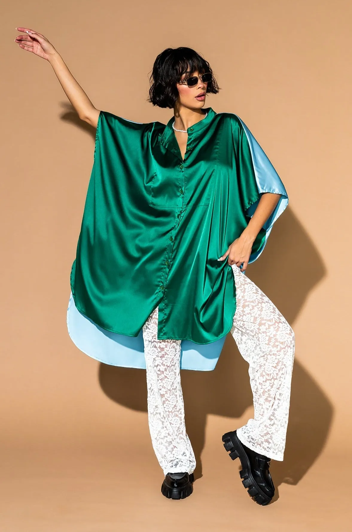 Live a Little Oversized Top in Emerald   Sky