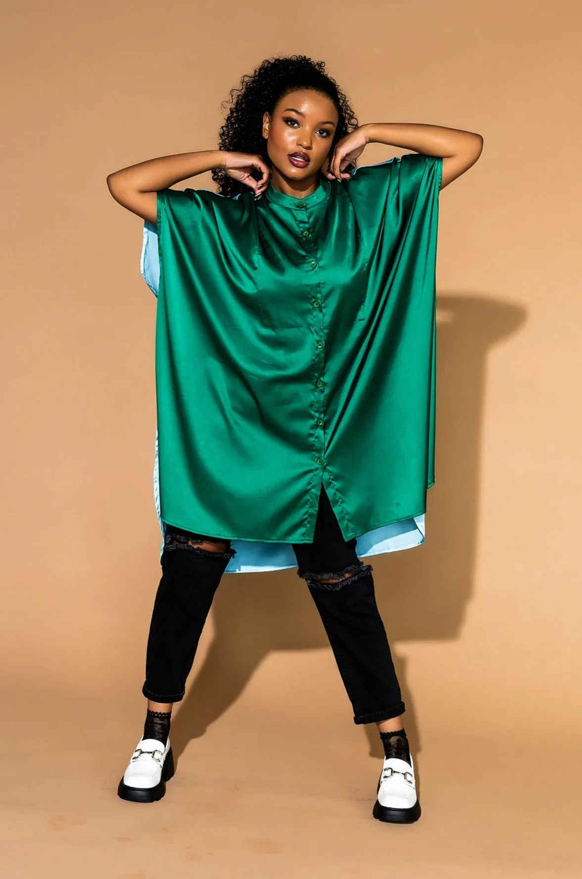 Live a Little Oversized Top in Emerald   Sky