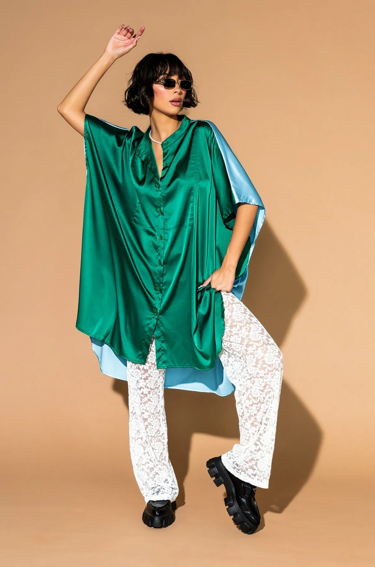 Live a Little Oversized Top in Emerald   Sky