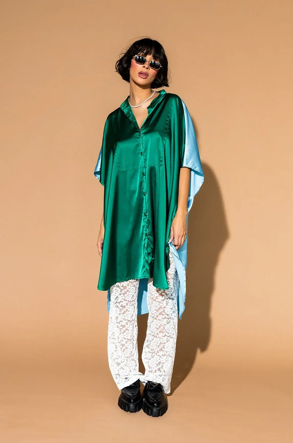 Live a Little Oversized Top in Emerald   Sky