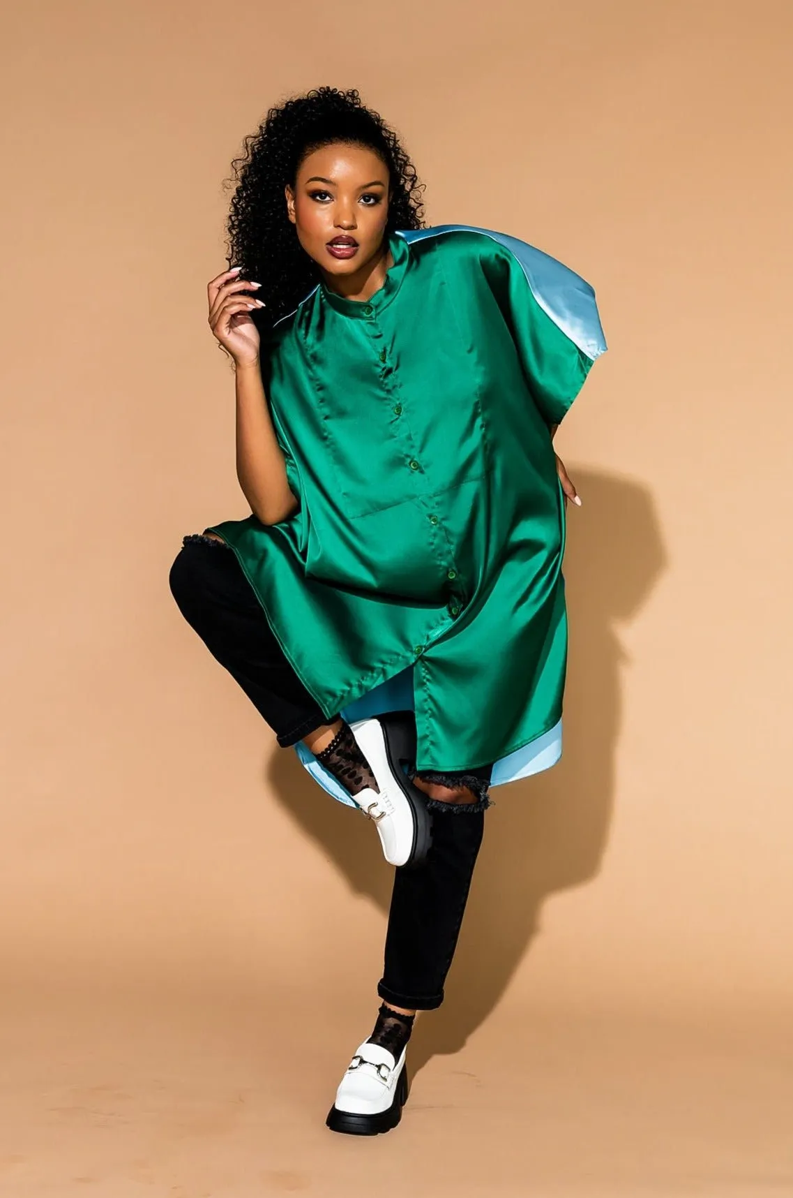 Live a Little Oversized Top in Emerald   Sky