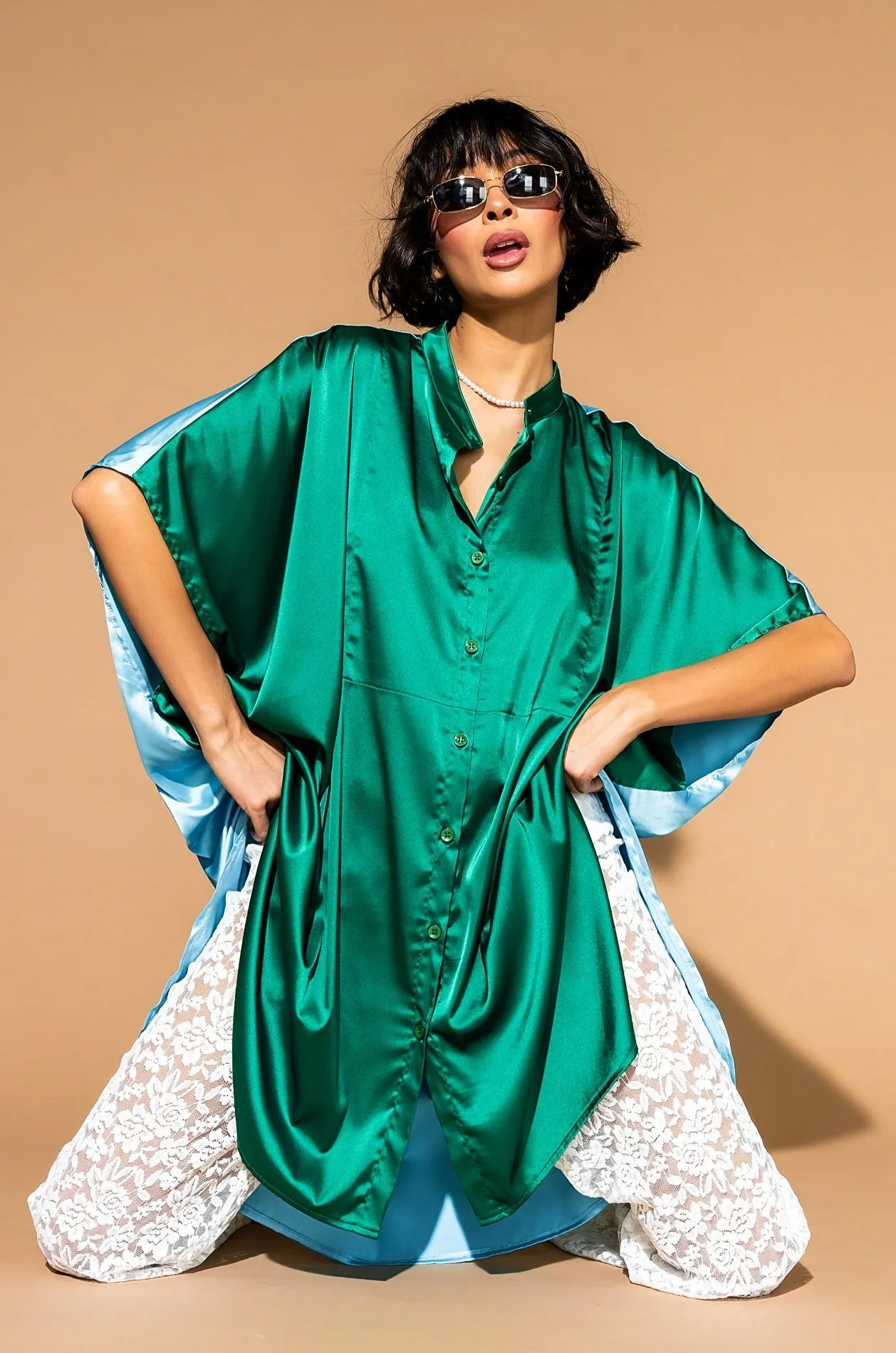 Live a Little Oversized Top in Emerald   Sky