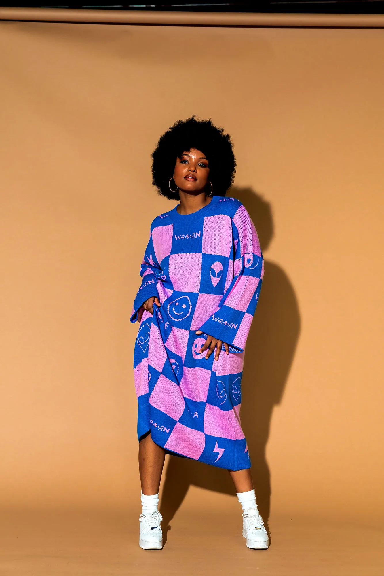 Love Me Oversized Knit Dress in Pink   Blue