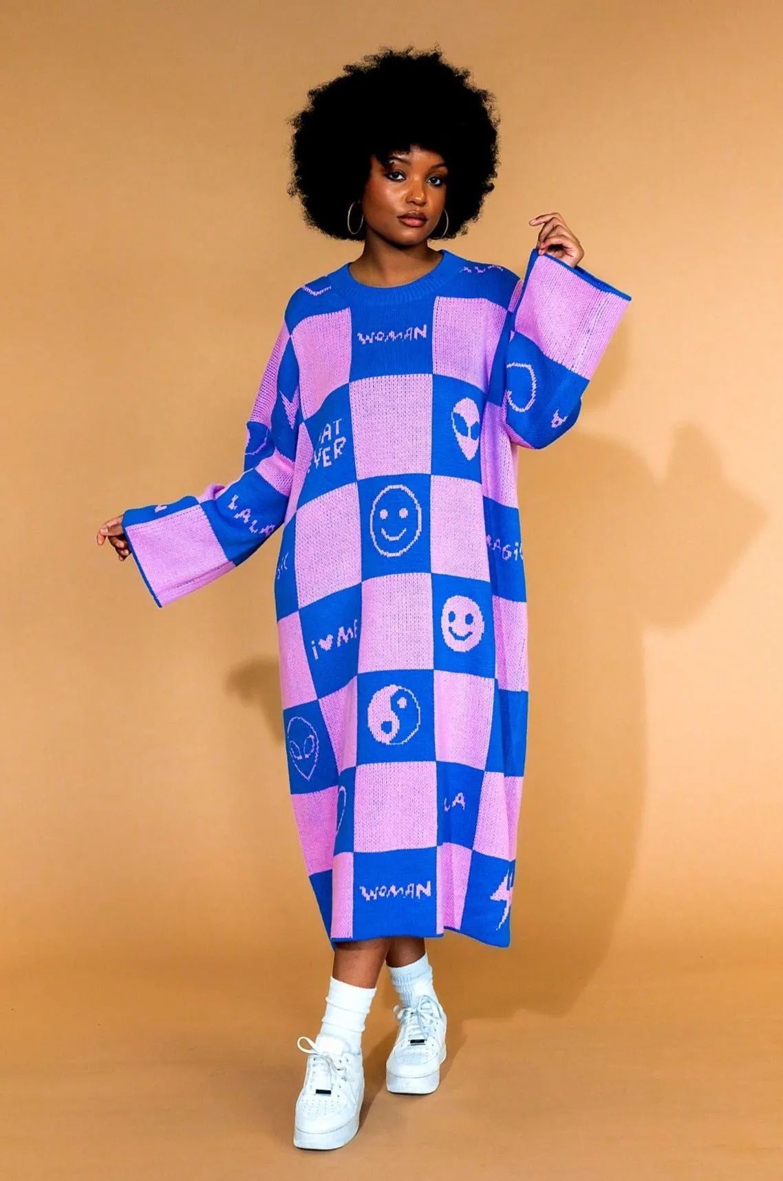 Love Me Oversized Knit Dress in Pink   Blue