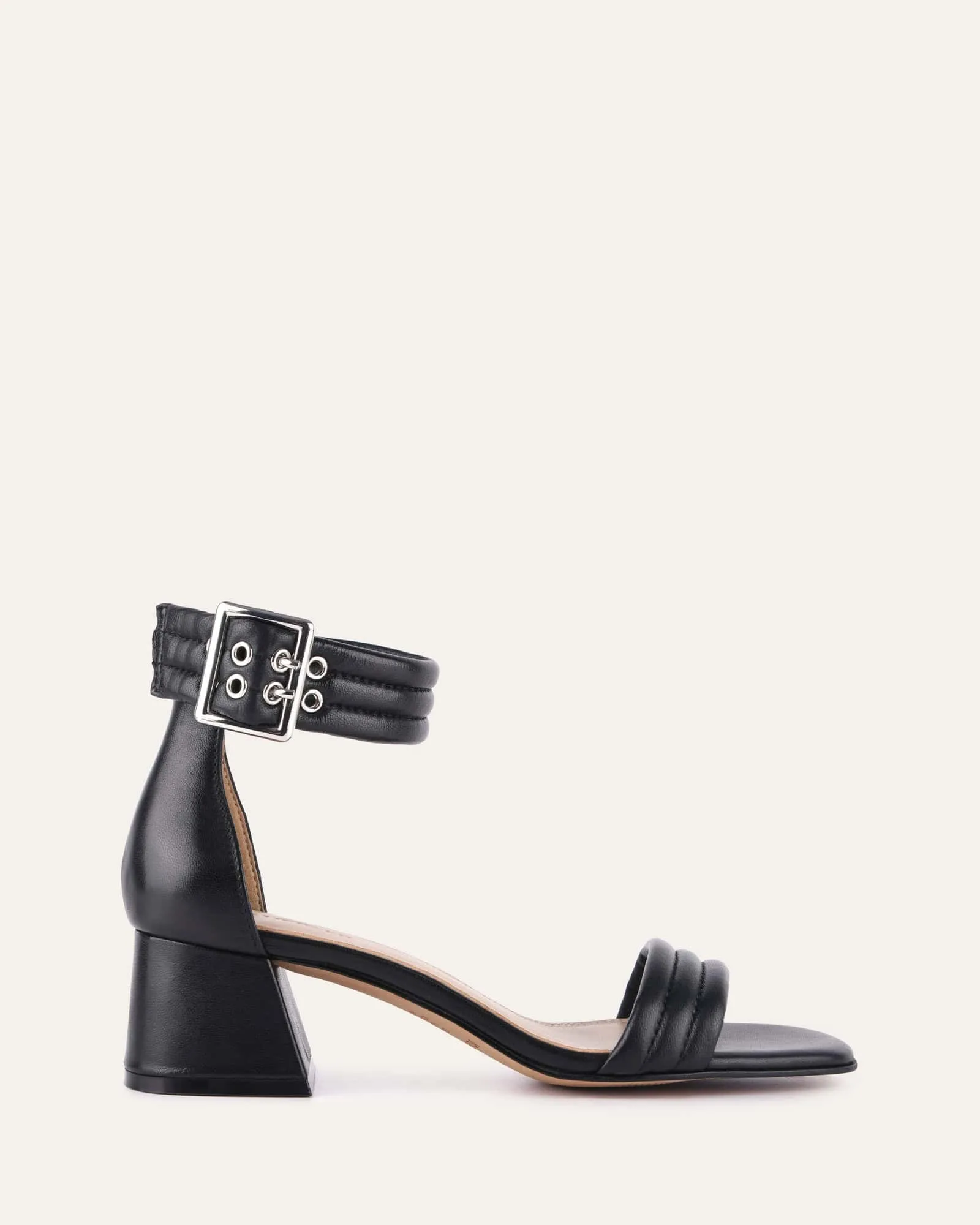 LYRIC MID HEEL SANDALS BLACK LEATHER