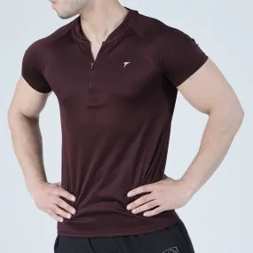 Maroon Mesh Quarter Zip Half Sleeve Tee