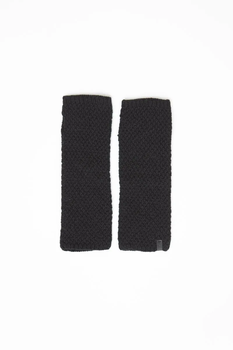 Merino Handknit Moss Half Mittens in Black