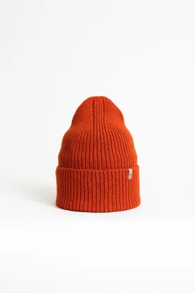 Merino Handknit Rib Hat in Burnt Orange