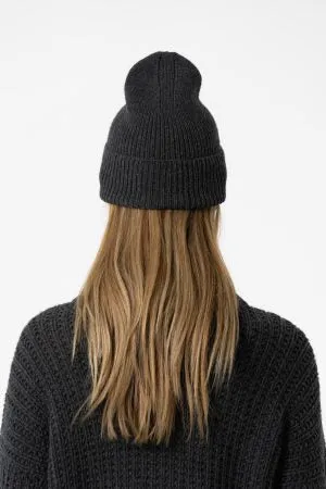 Merino Handknit Rib Hat in Charcoal Grey